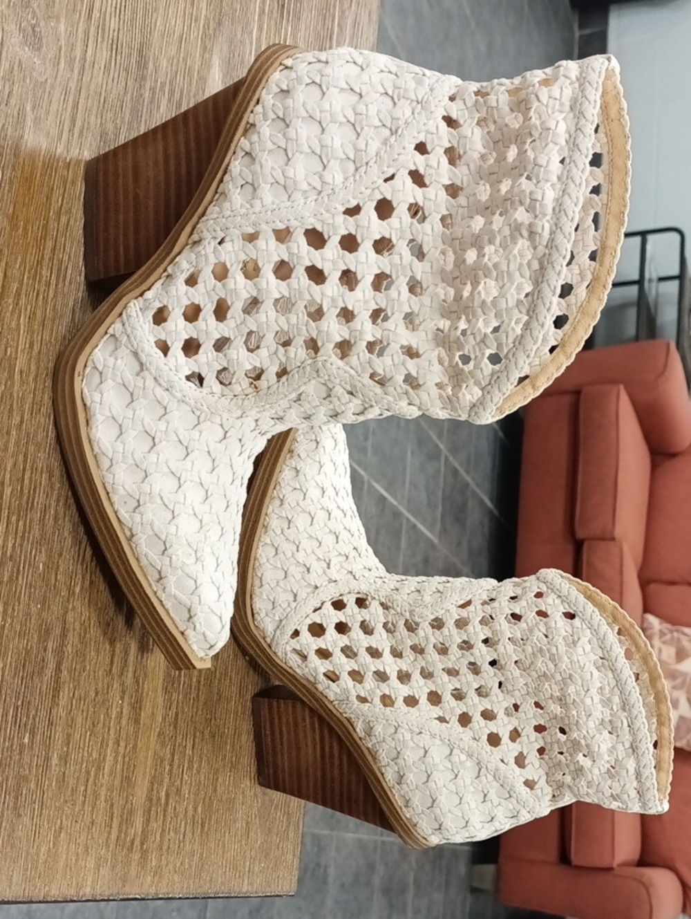 Women's Jessica Simpson -White Crochet Block Heel Ankle Boots